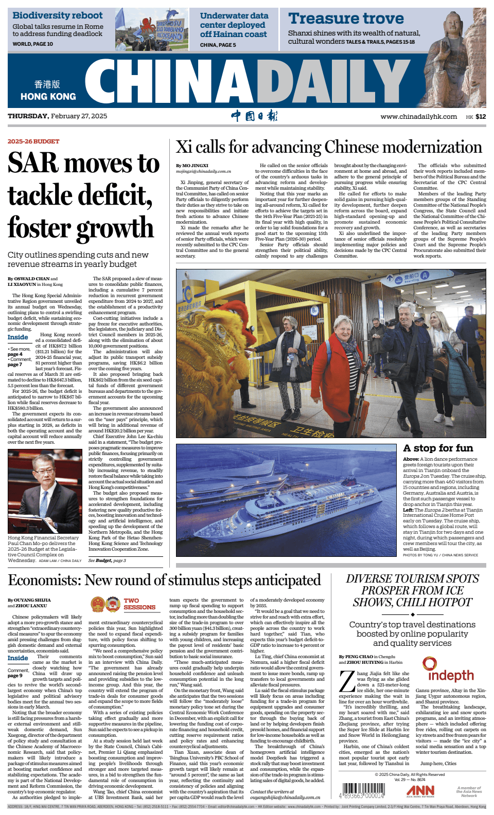 Prima-pagina-China Daily-oggi-edizione-di-oggi-20250227